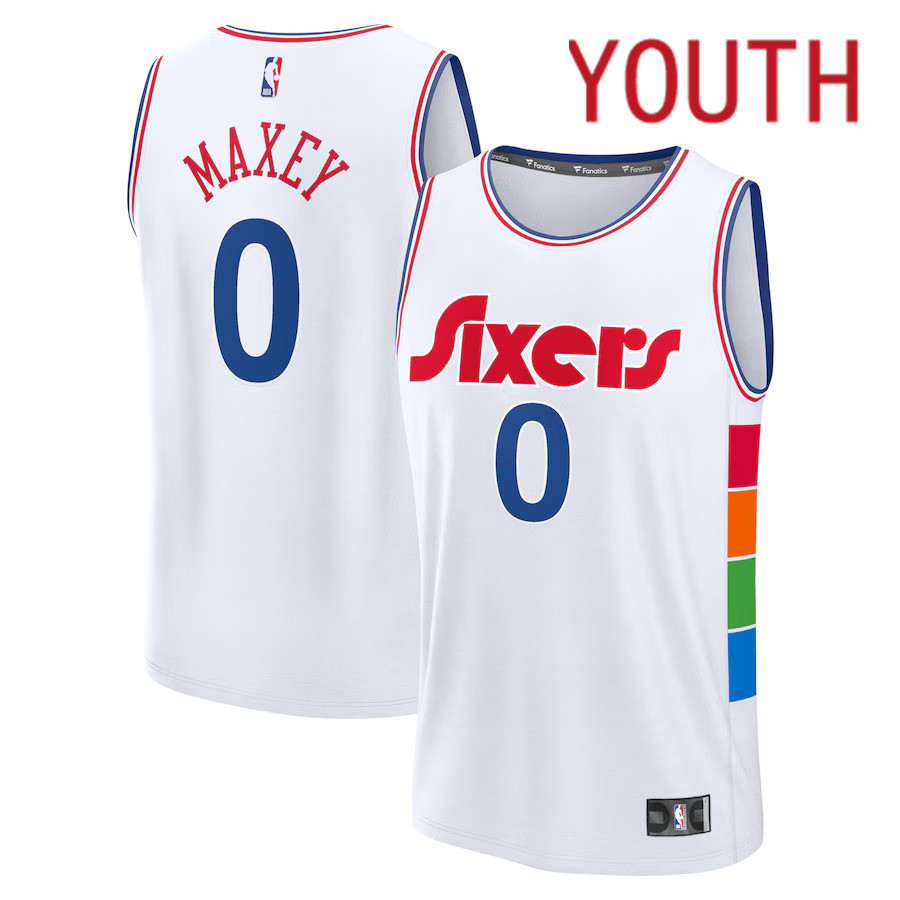 Youth Philadelphia 76ers #0 Tyrese Maxey Fanatics White City Edition 2024-25 Fast Break Player NBA Jersey